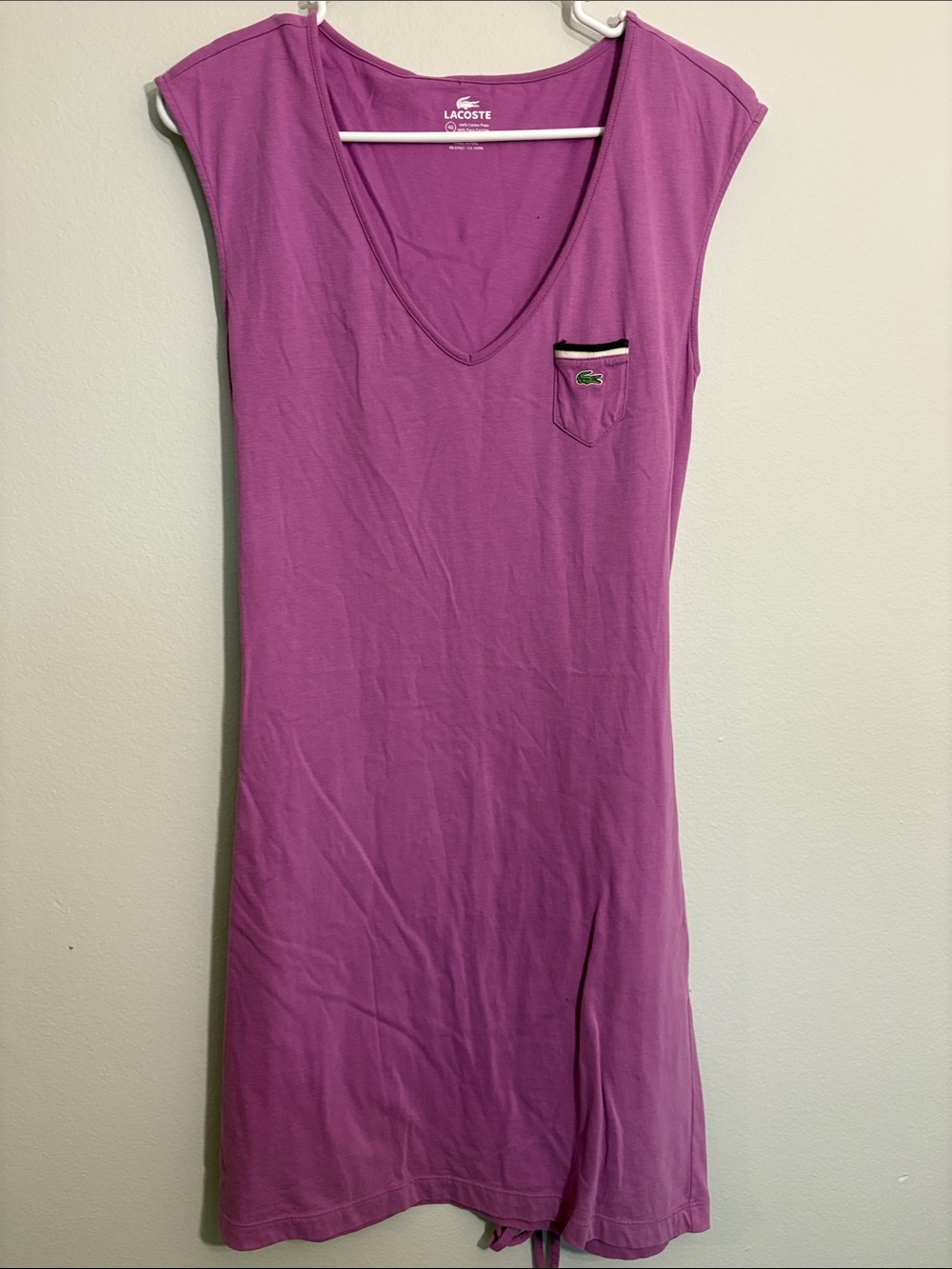Lacoste Women's Purple V-Neck chest Pocket Dress with tie